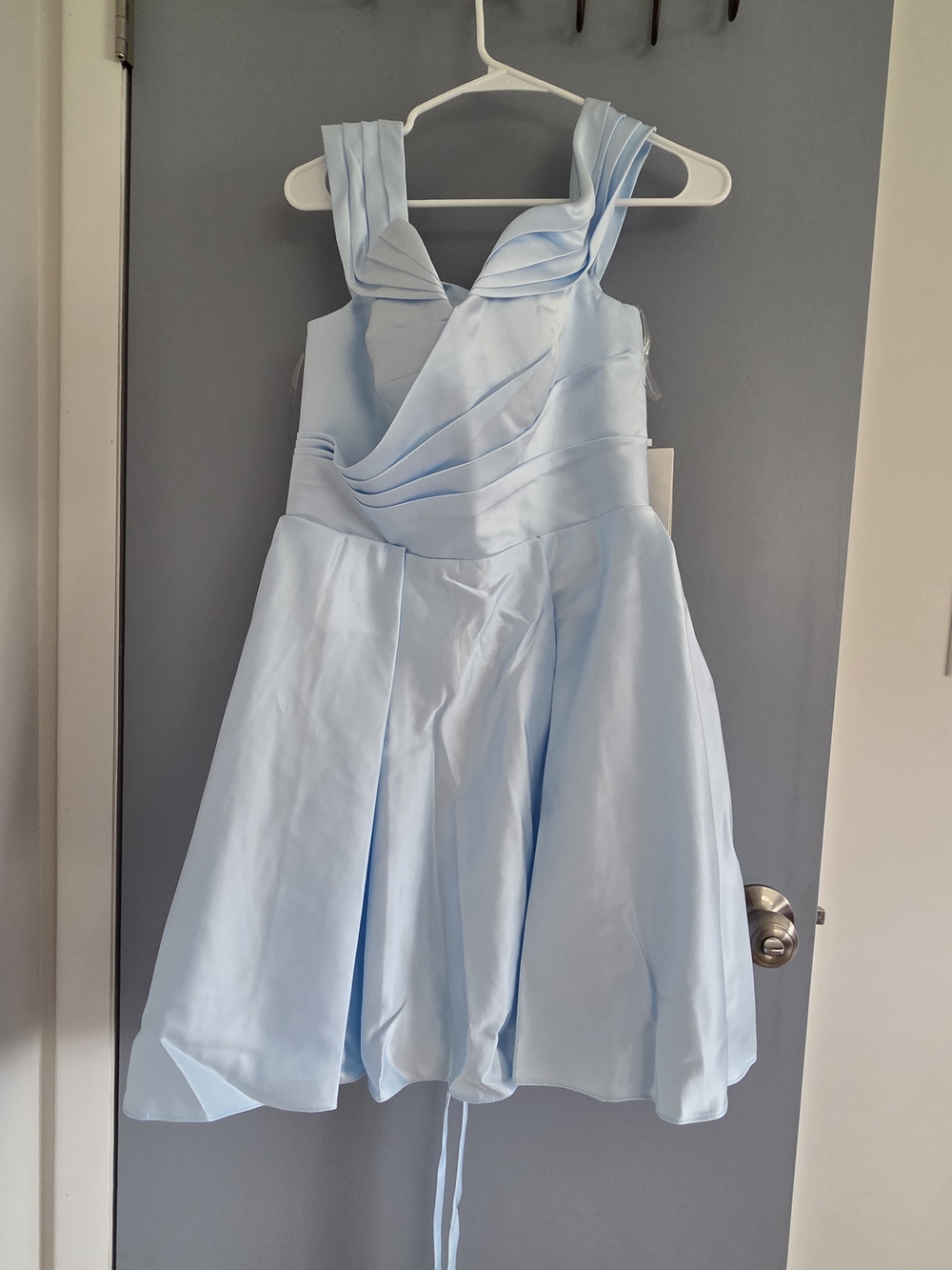 Light Blue Girls' Formal Dress with Pleated Wrap Bodice